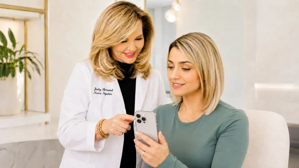 Medical spa nurse injector Judy Bernard consults with a patient at BOCCI Salon & Spa in Sterling Heights, MI
